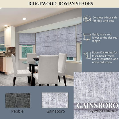 CHICOLOGY Cordless Roman Shades for Windows, Lexington Gainsboro (Blackout Style) Lined Polyester Room Darkening Shade, Privacy Window Treatment, Inside/Outside Mount, True-to-Size, 23" W x 72" H