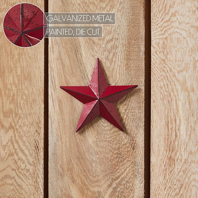 VHC Brands Patriotic Faceted Metal Star Burgundy Wall Hanging 4x4, Independence Day Decor, American Star Design, Distressed Appearance Metal Wall Hanging, Star Shape, Country, Burgundy