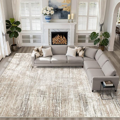 10x14 Area Rugs Living Room: Washable Large Neutral Rug Abstract Soft Modern Stain Resistant Indoor Floor Non-Slip Carpet for Bedroom Nursery Kids Office Playroom Dining Room Under Table- Dark Brown