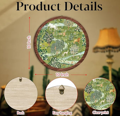 Vintage Botanical Tree Flower Hanging Wall Decor, Spring Nature Botanical Round Wooden Wall Art, Western Boho Decorations with Hook for Apartment Home Living Room Bedroom Bathroom Kitchen Office, 14