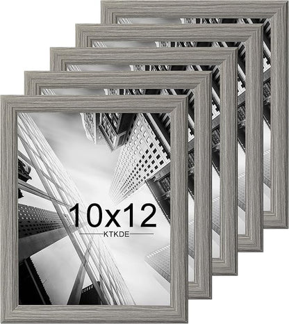 KTKDE 10x12 Picture Frame Set of 5, Wooden frames Grey, Vertical & Horizontal Wall Hanging for Wall or Tapletop Display,Studio Gallery Photo Frame for Photos, Posters & Art Prints