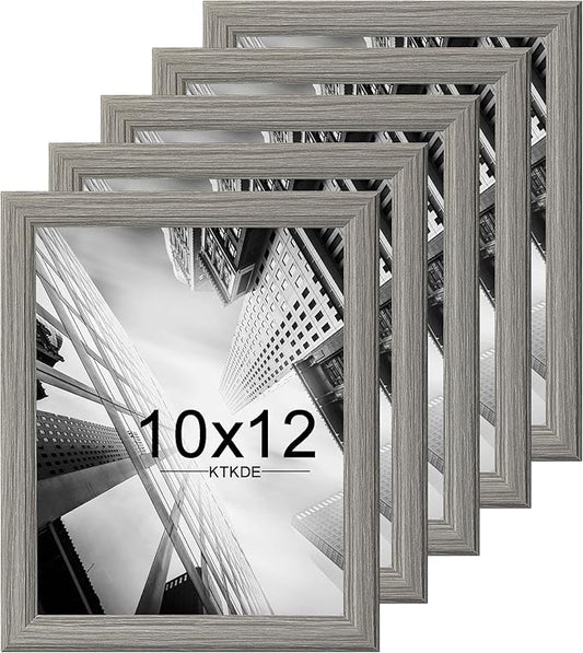KTKDE 10x12 Picture Frame Set of 5, Wooden frames Grey, Vertical & Horizontal Wall Hanging for Wall or Tapletop Display,Studio Gallery Photo Frame for Photos, Posters & Art Prints