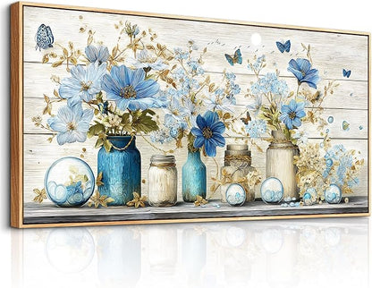 Wapluam Floral Wall Art for Living Room,Wall Art Bedroom,Elegant Flowers Painting Prints,Still Life Vintage Wall Decor,Farmhouse Framed Artwork for Bathroom Dining Room Home Office Decoration 20x40 In
