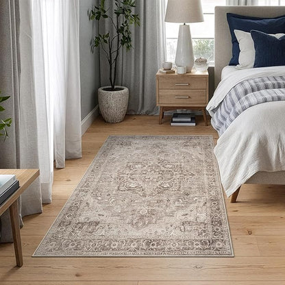 Bloom Rugs Washable Non-Slip 3' x 5' Rug - Beige/Gray Traditional Area Rug for Living Room, Bedroom, Dining Room, and Kitchen - Exact Size: 3' x 5'