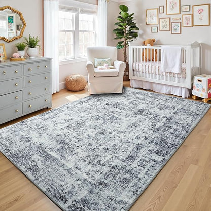 HOMORE Machine Washable Rug 6x9 Grey Rug for Living Room, Modern Neutral Rugs for Bedroom Non Slip Carpet for Kids Nursery Room, Gray Area Rugs for Dining Room Kitchen Dorm