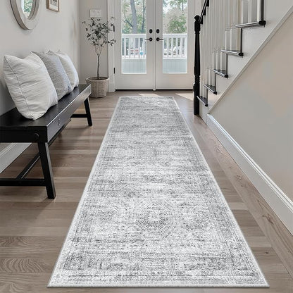 Soalmost Runner Rug 2x7 Washable Non-Slip Hallway Runner Rugs for Kitchen Bathroom Laundry Room Grey Vintage Floor Carpet Runners for Hallways Entryway