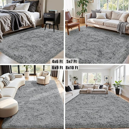 8x10 Area Rug for Living Room:Ultra Soft Fluffy Shag Light Grey Rugs,Large Fuzzy Plush Indoor Non Slip Carpet Washable Rug for Bedroom Kids Nursery Office Dorm Modern Decor(Light Grey 8'x10')