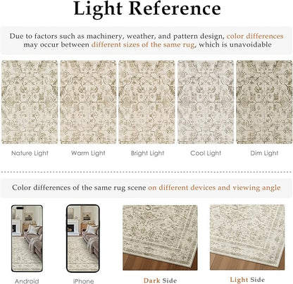 PureCozy Taupe 4x6 Entryway Rug Vintage Area Carpet Indoor Office Washable Door Mat Entrance Small Low Pile Traditional Distressed Retro Accent Throw Rug Non Slip Kitchen Bathroom