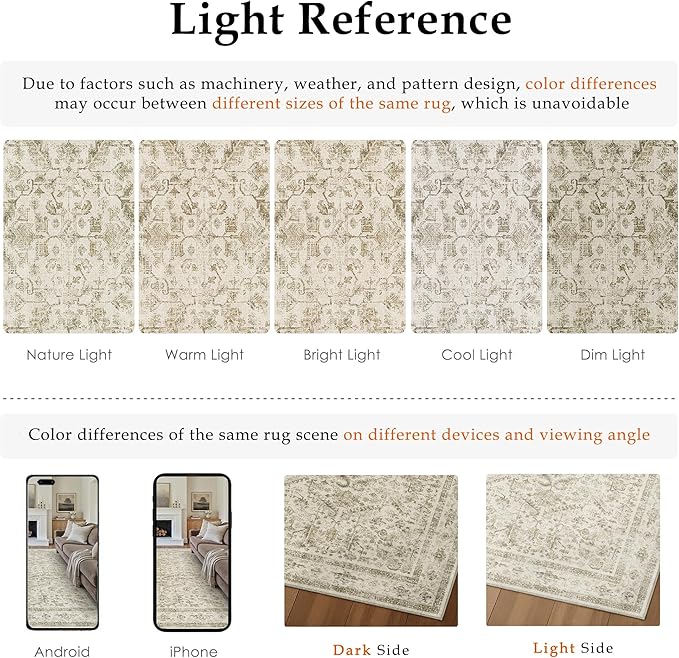 PureCozy Taupe 8x10 Area Rug Vintage Washable Living Room Carpet Non Slip Bedroom Indoor Office Low Pile Large Traditional Distressed Retro Accent Rug for Dining Room Bathroom Kitchen