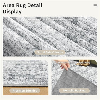 Soalmost Runner Rug 3x6 Washable Non-Slip Kitchen Runner Rugs for Bathroom Laundry Room Grey Vintage Floor Carpet Runners for Hallway Entryway