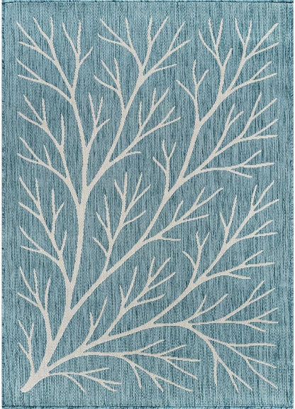 Washable Indoor Outdoor Rug 5x7 Modern Area Rugs Branch Pattern Non Shedding Waterproof Easy Clean Patio Deck Porch Living Room Bedroom Garden RV (5 X 7 Aqua)