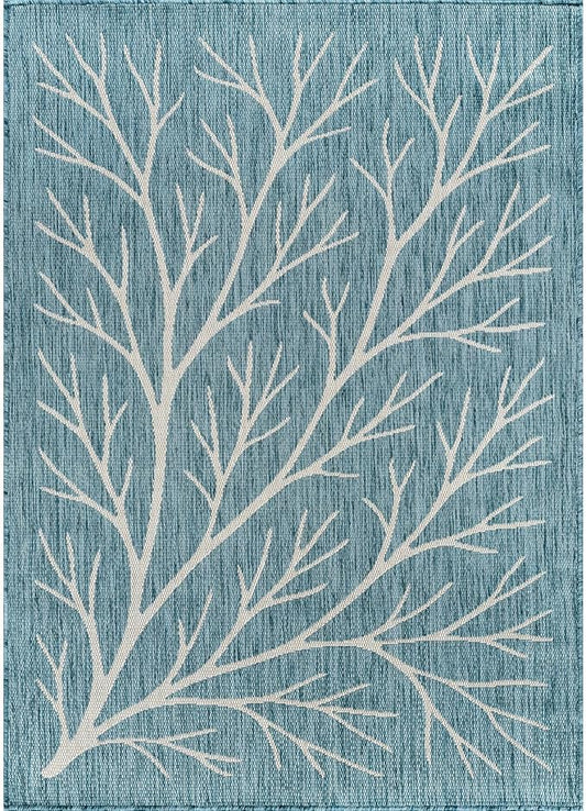 Washable Indoor Outdoor Rug 5x7 Modern Area Rugs Branch Pattern Non Shedding Waterproof Easy Clean Patio Deck Porch Living Room Bedroom Garden RV (5 X 7 Aqua)