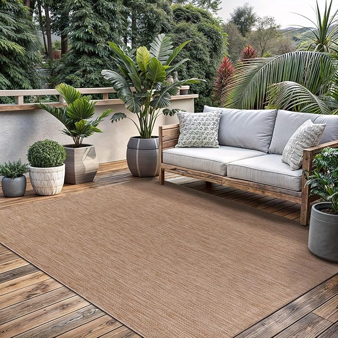 Washable Indoor Outdoor Rug 5x7 Weather Resistant Area Rugs Modern Solid Jute Rug for Porch Deck Balcony Backyard Patio Outside Carpet (5 X 7 Jute Beige)