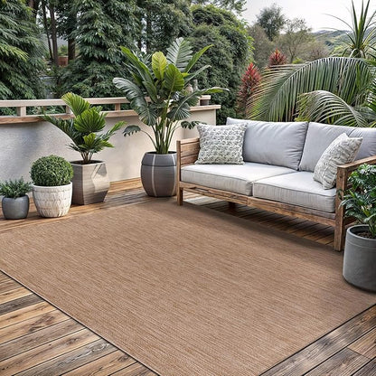 Washable Indoor Outdoor Rug 5x7 Weather Resistant Area Rugs Modern Solid Jute Rug for Porch Deck Balcony Backyard Patio Outside Carpet (5 X 7 Jute Beige)
