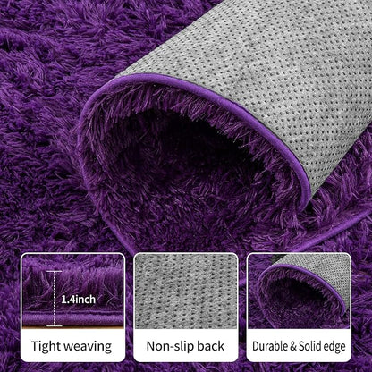 Area Rugs 9x12 Living Room, Ultra Soft Shaggy Fluffy Rug for Bedroom, Upgrade Non-Slip Fuzzy High Pile Plush Large Rugs for Nursery Boys Girls Kids Room Modern Indoor Home Decor, Purple
