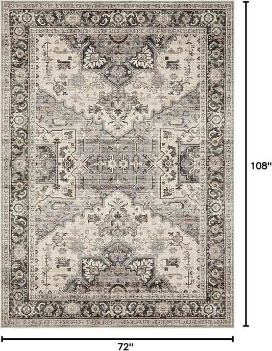 Area Rug for Living Room - 6x9 Soft Machine Washable Oriental Vintage Floral Distressed Large Indoor Floor Carpet for Bedroom Under Dining Table Home Office Decor - Brown