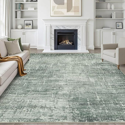 9x12 Area Rug Living Room: Washable Large Neutral Rugs Abstract Soft Modern Stain Resistant Indoor Floor Non-Slip Carpet for Bedroom Nursery Kids Office Playroom Dining Room Under Table- Dark Green