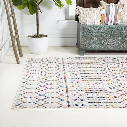 JONATHAN Y Boho Vintage Diamond Cream/Multi Indoor Area Rug 4X6 ft, Moroccan Hype for Living Room, Bedroom, Kitchen, Office, Easy-Cleaning, High Traffic, Pet-Friendly, Non-Shedding (MOH101H-4)