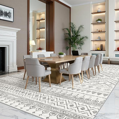 Miukiki 10x14 Area Rugs for Living Room Moroccan Washable Rugs Non Slip Indoor Floor Carpet Foldable Large Soft Area Rug with Low Pile for Dining Room Bedroom Office(Grey,10'x14')