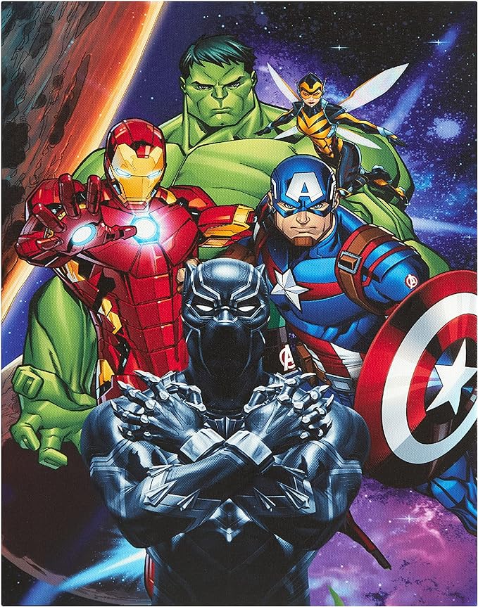 Marvel Avengers LED Canvas Wall Art, Kids Room Décor, Light Up Superhero Wall Hanging, 11.5"x15.75"