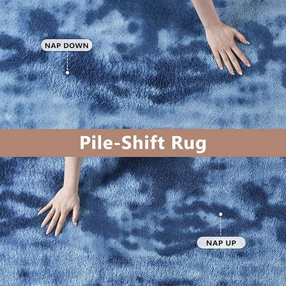 FinRèc 2x8 Washable Runner Rugs for Kitchen Hallway Bedroom, Low Pile Thin Ultra Soft Shag Rug, Non-Slip Carpet Indoor for Home Decor (Tie-dye Teal)
