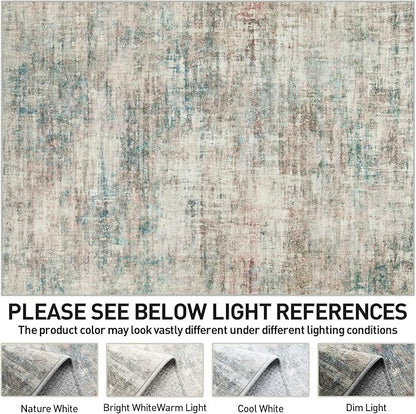 5x7 Area Rugs Washable Rug: Modern Abstract Living Room Rug Soft Anti-Skid Thin Carpet Indoor Floor Non-Shedding Carpets for Bedroom Dining Room Farmhouse Nursery Home Office - Multi Color