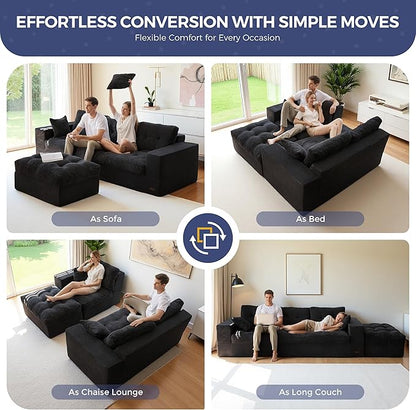 MAXYOYO L Shape Sectional Sofa Couch and Round Chaise Lounge, Modern Cloud Couch with Ottoman, Comfy Sofa with Layered Cushion, Tufted Upholstered Sleeper Chair for Living Room, No Assembly Required