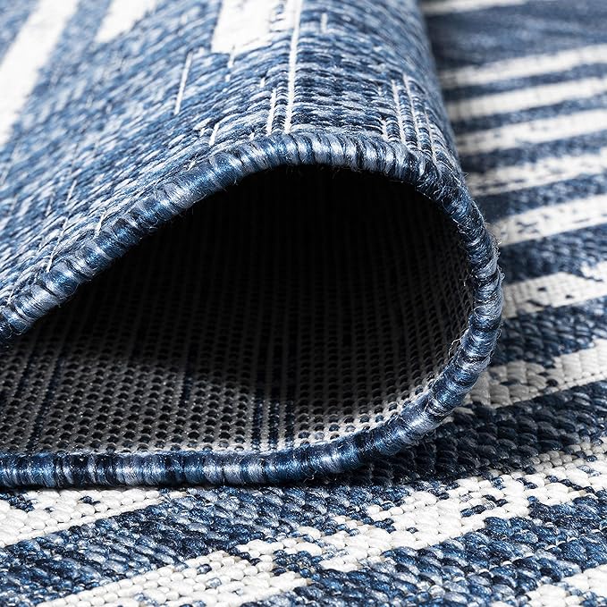 JONATHAN Y Stripe Geometric Indoor Outdoor Round Area Rug 6 Ft Blue/Ivory, Zolak Berber for Backyard, Patio, Porch, Easy-Cleaning, High Traffic, Pet-Friendly, Non-Shedding (SMB124C-6R)