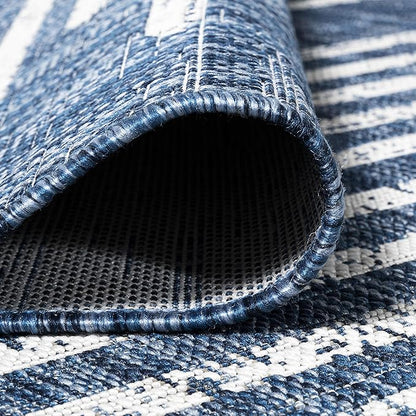 JONATHAN Y Stripe Geometric Indoor Outdoor Area Rug 9X12 Blue/Ivory, Zolak Berber for Backyard, Patio, Porch, Easy-Cleaning, High Traffic, Pet-Friendly, Non-Shedding (SMB124C-9)