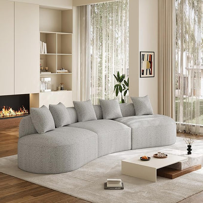 134" Oversized Sectional Sofa for Living Room, Modern Luxury Plush Chenille 4-Seater Extra Deep & Wide Seat Curved Cloud Couch with 5 Throw Pillows, No Assembly Needed, Light Grey