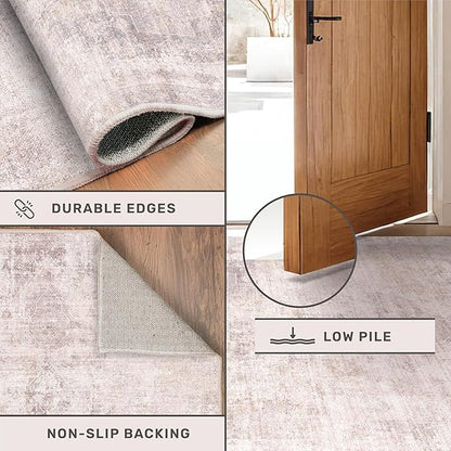 Hazo Haus Modern 10x12 Area Rug for Living Room - Large Bedroom Rug Under Bed, Pink and White Distressed Medallion Pattern, Ultra Soft Washable Non Slip Lightweight Thin Foldable