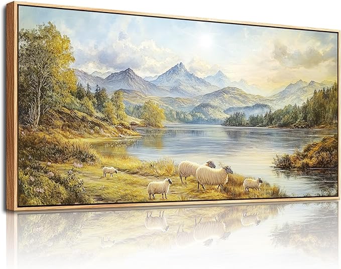 Wapluam Large Wall Art For Living Room,Framed Wall Art,Landscape Wall Art,Modern Farmhouse Decor Paintings, Retro Rustic Nature Canvas Paintings Prints For Bedroom Kitchen Office Fireplace Decorations