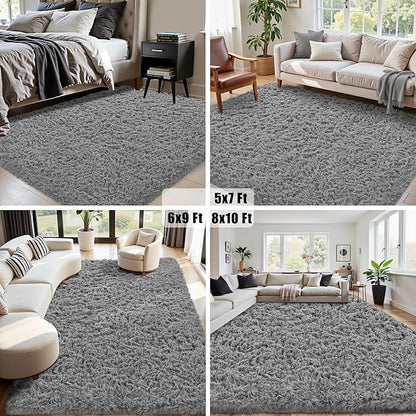 5x8 Area Rug for Living Room:Ultra Soft Fluffy Shag Light Grey Rugs,Large Fuzzy Plush Indoor Non Slip Carpet Washable Rug for Bedroom Kids Nursery Office Dorm Modern Decor(Light Grey 5'x8')