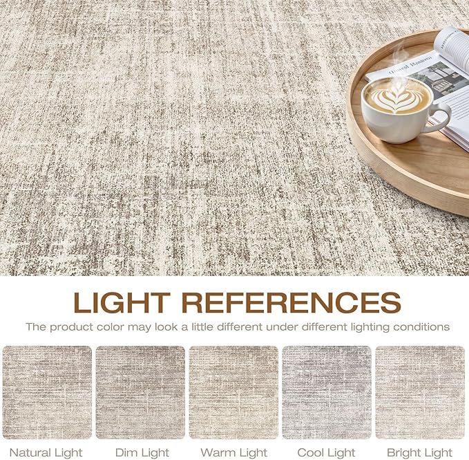 10x14 Area Rugs Living Room: Washable Large Neutral Brown Rug Abstract Soft Modern Stain Resistant Indoor Floor Non-Slip Carpet for Bedroom Nursery Kids Office Playroom Dining Room Under Table Home