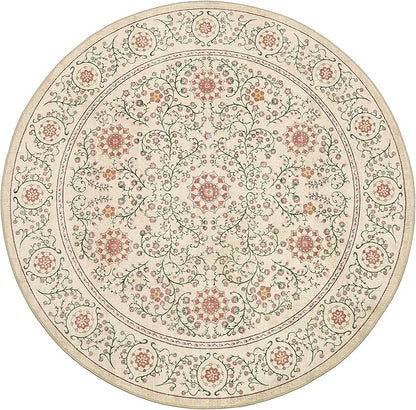 GarveeHome Boho Round Rugs 6ft for Living Room Non Slip, Vintage Botanical Circle Rug Washable Area Rug for Dining Room Stain Resistant, Low Pile Soft Camel Circular Carpet for Nursery Kitchen