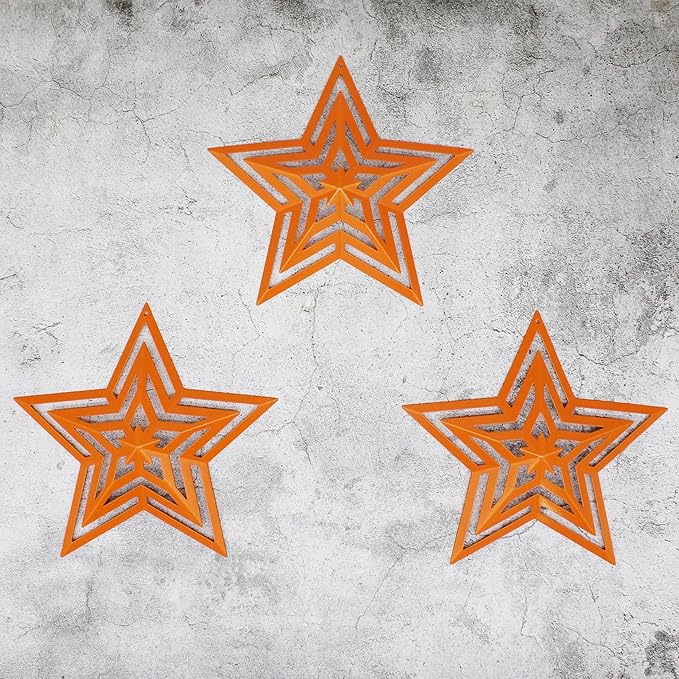 CVHOMEDECO. Primitives Rustic Antique Vintage Gifts Cut-Outs Metal Barn Star for Wall/Wreath/Door Decor, 8-Inch, Set of 3.(Orange)