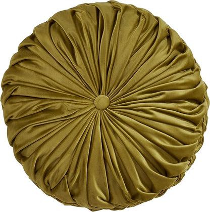 SARO LIFESTYLE Round Velvet Pintucked Poly Filled Throw Pillow