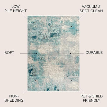 JONATHAN Y Modern Abstract Vintage Cream/Blue 4x4 Square Indoor Area Rug, Contemporary POP, Transitional, Easy-Cleaning for Living Room, Bedroom, Kitchen, Pet Friendly, Non-Shedding (CTP104A-4SQ)