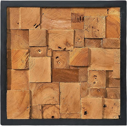 Greenage Reclaimed Teak Wood Wall Decor 17"x17" Farmhouse Simetris Square Wall Art Rustic Geometric Pattern Wall Hanging Decoration Wooden Frame Wall Panel for Home Living Room Bedroom