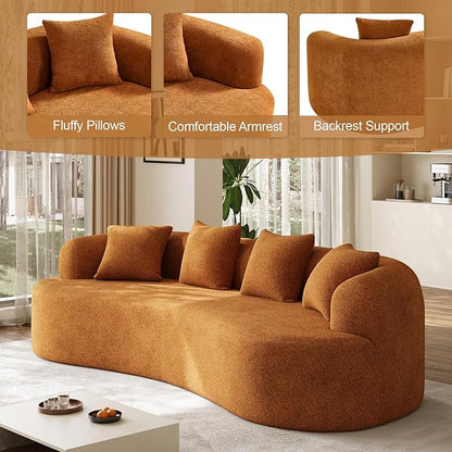 Oversized Sectional Sofa for Living Room, Modern Luxury Plush Chenille 4-Seater Extra Deep & Wide Seat Curved Cloud Couch with 4 Throw Pillows, No Assembly Needed, Sienna Orange