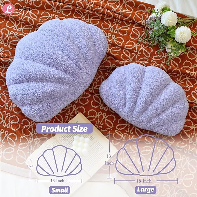 Lfsaaj Seashell Throw Pillows, Shell Shaped Throw Pillows, 18 Inch Soft Home Decorative Pillow Plush Cushion for Bed Couch Living Sofa Room Decor Accent Throw Pillow (Lavender 18Inch)