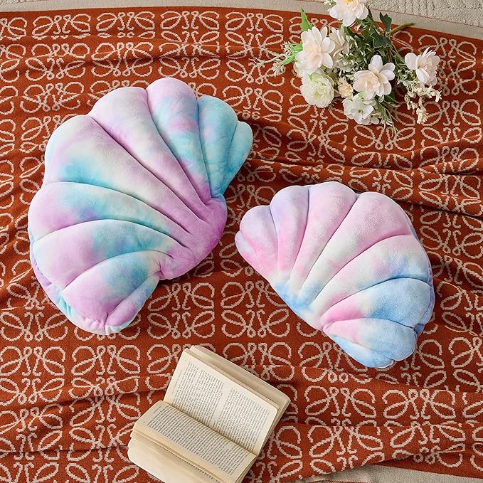 XIAIJIA Seashell Decorative Pillow Shell Shaped Throw Pillow 3D Insert Beach Pillow Soft Velvet Pillow Sea Ocean Decoration Couch Bed Pillow Cushions(Pink,14 X 11 inch)