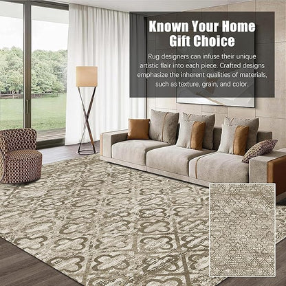 RUGSURE Washable Area Rugs, 6' x 9' - 1/6 Thick - Stain & Water Resistant Non-Slip - Perfect Resistant Rug for Living Room, Bedroom, Nursery, Pet & Child Friendly, Vibrant Colors Rugs, Brown