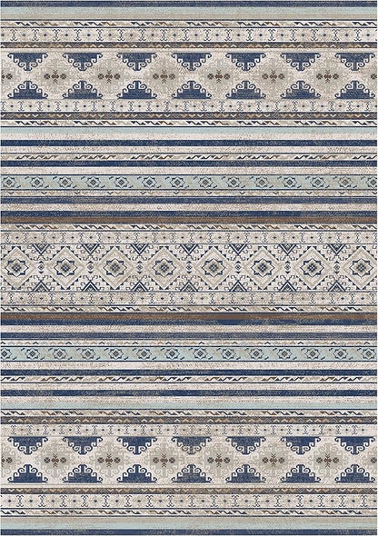 RUGSURE Washable Area Rugs 5' x 7' - 1/6 Thick - Moroccan-Inspired -Stain & Water Resistant Non-Slip - Resistant Rug for Living Room, Bedroom, Nursery, Pet & Child Friendly (Blue and Brown)