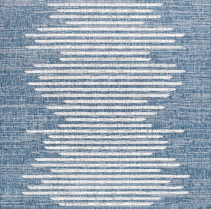 JONATHAN Y Stripe Geometric Indoor Outdoor Square Area Rug 5X5 Blue/Ivory, Zolak Berber for Backyard, Patio, Porch, Easy-Cleaning, High Traffic, Pet-Friendly, Non-Shedding (SMB124C-5SQ)