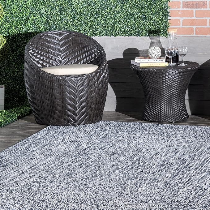 nuLOOM 8' Round Solid Hand Braided Indoor/Outdoor Area Rug, Pet-Friendly, High Traffic, Weather Resistant, for Patio, Balcony, Bedroom, Living, Dining Room, Wynn Navy