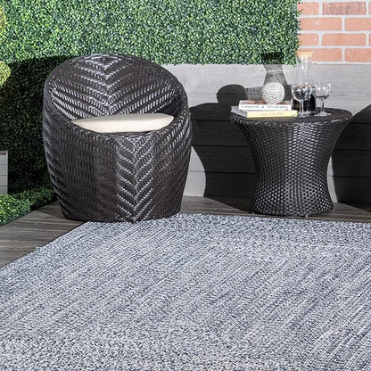 nuLOOM 8' Round Solid Hand Braided Indoor/Outdoor Area Rug, Pet-Friendly, High Traffic, Weather Resistant, for Patio, Balcony, Bedroom, Living, Dining Room, Wynn Navy