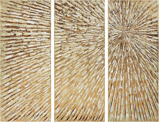 Empire Art Direct Gold Wall Art Textured Hand Painted Canvas by Martin Edwards, Triptych, 48" x 20" each, Sunshine