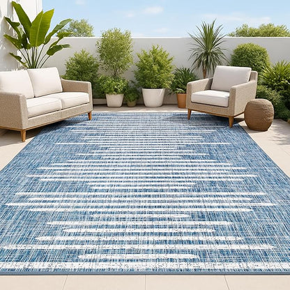 JONATHAN Y Stripe Geometric Indoor Outdoor Area Rug 3X5 Blue/Ivory, Zolak Berber for Backyard, Patio, Porch, Easy-Cleaning, High Traffic, Pet-Friendly, Non-Shedding (SMB124C-3)