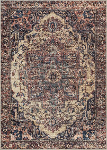 Bloom Rugs Washable Non-Slip 10x14 Rug - Beige/Terracotta Traditional Oriental Area Rug for Living Room, Bedroom, Dining Room, and Kitchen - Exact Size: 10' x 14'